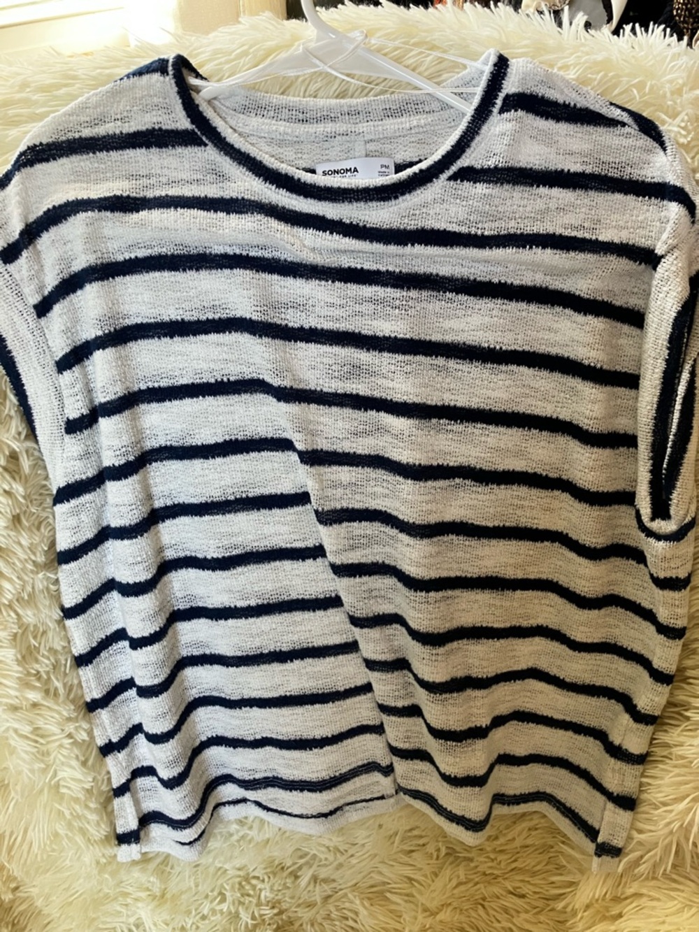 Sonoma White & Navy Striped Crewneck Sweater
